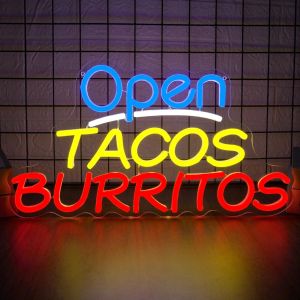 Open Tacos Burritos Neon Sign USB LED Light for Business Restaurant Mexican Food Bar Decoration personnalisé Gift Welcome Sign