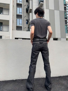 ZHUOCAN | Quần Nam Kiểu Phố Cao Cấp Vải Denim Thô May Mỏng 4 Dây