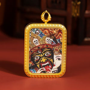 Thangka Pendant Tibetan Zachilam Womens God of Wealth Necklace Womens Tibetan Niche for a Statue of the Buddha Yellow God of Wealth Amulet Mahākāla