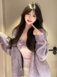 CHANGTONG | Bộ Trang Phục Tím Độc Đáo Dành Cho Tuổi Trẻ Áo Sweater & Áo Thun 2 Món