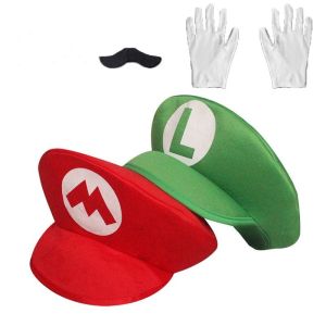 3pcs/set Cosplay Super Mario Hat Glove Beard Halloween Prop Character Luigi Role-playing Funny Costume For Children Adult