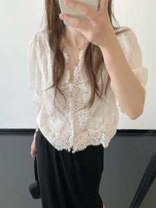 Áo Sơ Mi Tay Bồng Phối Ren 100% Ramie