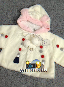 Jaket Bulu Anak Topi Motif Karakter Khusus Putih Usia 6-12bulan 1Tahun2Tahun3Tahun