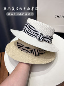 French Style Flat Top Straw Hat Women Summer New Wide Brim Sunshade Beachside Elegant Hat Butterfly Knot Design Sun Protection