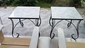Anusarin Steel Table and Tile Top in White Tone 61x61x57 cm - โต๊ะเหล็กท็อปกระเบื้องโทนสีขาว 61x61x57 ซม