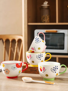 High Aesthetic Value Large Capacity Ceramic Breakfast Cup Milk Cup Microwave Safe Water Drinking Cup Oats Cup Home Use