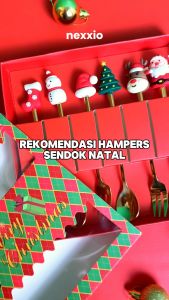 NexXIO Hampers Set Sendok Garpu EID isi 4 & 6 pcs / Gift Box Natal Sendok Teh Kopi Set Tea Spoon / Set Sendok Eid Mubarak / Hampers Lebaran Biru Hijau Stainless Kitchenware
