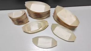 100Pcs 3.5inch Disposable Sushi Boat Japanese Wooden Paper Food Boats Tray