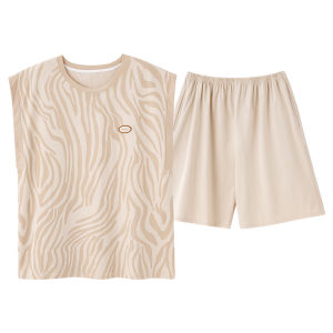 Bộ đồ ngủ nữ MiiOW vải cotton không tay có đệm ngực đơn giản - Mùa hè 2025