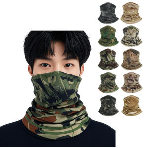 Camo Tactical Mask for Cycling Hiking Sun Protection Cooling Neck Gaiter Breathable Face Cover Bandana Men Women Tube Scarf Mask