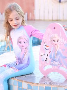 Disney Childrens Swimsuit Girls Princess Elsa Swimsuit Long Sleeve Pants Quick-Dry One-Piece Sunscreen Hot Spring Bathing Suit
