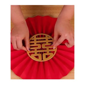 Set 6 quạt giấy đỏ trang trí tết 2025 đám cưới tiệc cưới sinh nhật lễ hội-NIEVE