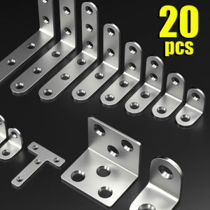 YESPERY 20PCS L Stainless Steel Corner Code 90 Degree Right Angle Holder Triangle Shelf Support Furniture Connection Hardware Accessories