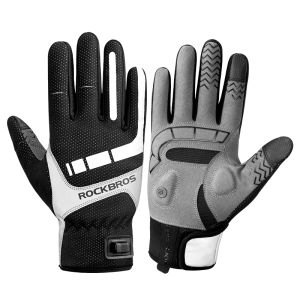 ROCKBROS Heated Gloves USB Charging Fleece Cycling Full Finger Gloves SBR Shockproof Touch Screen Motorcycle Heated Gloves Winter Warm Gloves