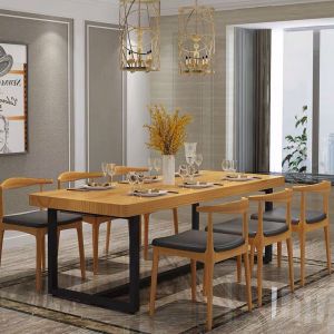 Rectangular Wooden Dining Table And Chair Set Iron Art Home Use Small Apartment Restaurant Noodle Shop Hot Pot Eating Table