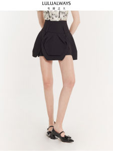 LULUALWAYS Black Mini Skirt Fashionable Versatile Design High Waist A-Line Short Skirt Polyester Viscose Spandex Blend