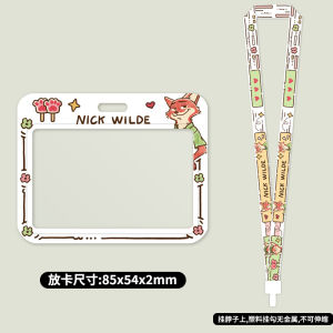 Cute Couple Dual-Sided Transparent Card Holder Judy Nickel Work Badge Horizontal Campus Meal Card Healthcare Staff Lanyard Retractable Spring Ring Hard Shell Keychain