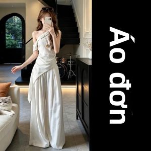 Ge·an·fei | Bộ Trang Phục Mùa Hè Áo Thun Ngắn Tay Trễ Vai và Quần Ống Rộng