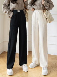 High Waist Wide Leg Pants Womens Spring Autumn Thin Winter Fleece Lined Slimming Corduroy Trousers Fashionable Korean Style