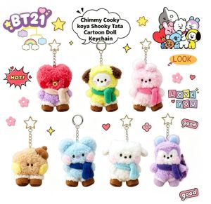 LINE FRIENDS | LINE FRIENDS BT21 Autumn Winter Scarf Series Plush Keychain Cute Furball Mini Doll Pendant Backpack Charm Kawaii Idol Fan Gift