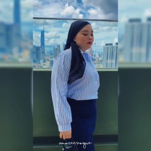 Plus Size (2XL-6XL) Casual Stripe Full Button Cuff Kemeja Blouse (4958)