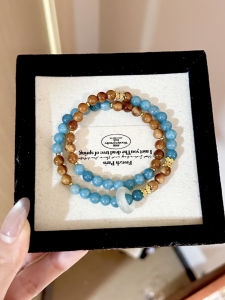 Double Circle Bracelet Womens New Chinese Style Luxury Small Audience Precise Retro Blue Water Jade Agate Running Ring Bracelet Jewelry