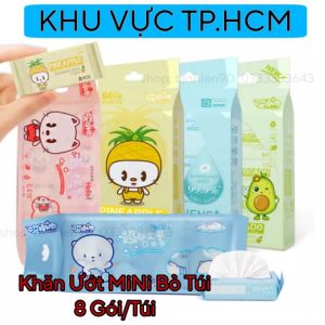 [5 Lốc] 40 gói khăn ướt mini bỏ túi không mùi khăn giấy ướt bỏ túi khăn ướt du lịch ( gói 8 tờ)