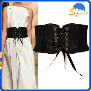 Faux Leather Corset Belt/Sabuk Ikat Pinggang Wanita/Lebar Elastic Bandage Girdle Ikat Pinggang