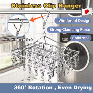 Hanger With Clips Stainless Steel Multiple Clips Socks Hanger Organizer Household Portable Multi-function Drying Racks Windproof Waterproof Non-slip Markless Foldable Clothes Racks Dormitory Bathroom Balcony Hanging Rack For Clothes Underwear Baby Clothes