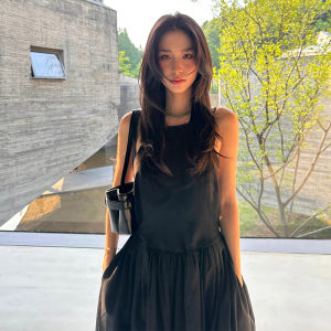 SUHUIQIAN | Black Round Neck Sleeveless Slim Fit A-Line Maxi Dress