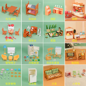 Miniature Furniture And Appliances Bedroom Living Room Dollhouse Scene Model Decorations Realistic Full Set Role Play Toys for Kids