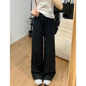 Early Autumn Washed Cotton Wide Leg Pants Womens Spring Autumn Thin Versatile Loose Slimming High Waist Drapey Straight Casual Pants