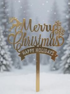 3PCS Golden Christmas cake top decorations acrylic cake decoration items reindeer and snowflake winter Christmas elements