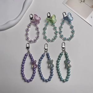 Pinapple Glossy ดอกไม้จี้ผีเสื้อลูกปัดพวงกุญแจสาวหูฟังตกแต่งจี้จี้จี้