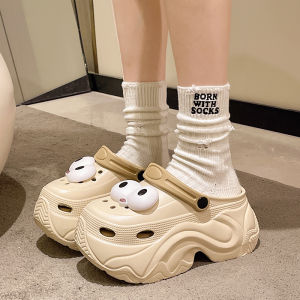 New Cartoon Thick Heel 10cm Womens Sandals Summer Outdoor Wear Fashion Hole Hole Shoes Beach Head Cover Slippers Sweet Style