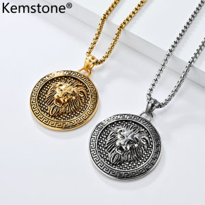 Kemstone Retro Pattern Lion Stainless Steel Pendant Necklace Mens Lion King Necklace Jewelry
