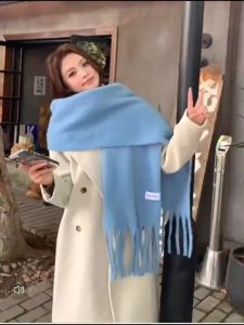 Thickened warm 2025 autumn and winter imitation cashmere scarf for female students Korean solid color shawl warm plush