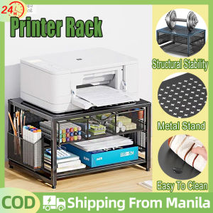 3 Tier Printer Stand Rack Organizer Table With Drawer And 2 Pen Holders Desktop Organizer Rack Multi-Purpose Shelves Rack Organizer For Printer Desk Organizer Metal Desktop Stand For Laptop Computer Printer Monitor Stand Riser Office Supplies