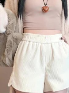 S-6xl Plus size High Waist Corduroy Women Shorts with Elastic Waist
