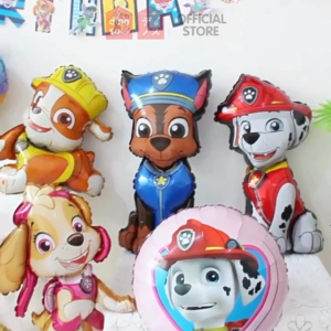DINOSO Balon Foil Kartun Paw Patrol Karakter Chase Rubble Marshall Skye Dekorasi Ulang Tahun Simple Anak Laki-Laki Lucu Anjing Patroli Kartun