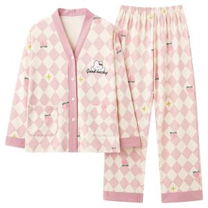 Miiow | Spring Autumn Womens Sleepwear Set Long Sleeve Pure Cotton Home Clothes Cat Person MiiOW Sweet Dopaamine Print Comfortable