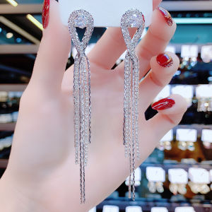 Tassel Cross Earrings Womens Long New 2025 Fashion Elegant round Face Slimming Silver Needle Ear Jewelry Korean Style