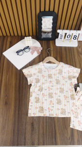 [Bộ BG thun cộc tay 06 311] Bộ quần áo bé gái Bigfox Miss Meow mặc nhà mùa hè vải cotton in gấu hoa size đại trẻ em 3-11 tuổi
