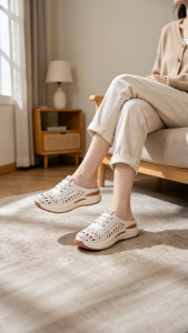 Women’s summer open-toe mule sandals for outdoor wear easy to slip on and off soft leather design thick platform sole that adds height lightweight and swayy fit