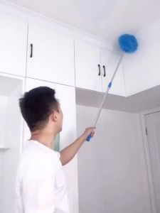【SKIT SG】Round Ceiling Fan Duster with Extendable Pole Absorb Dust Save Strength Adjustable Telescopic Rod Removable Washable Super Cilia Superfine Fiber Ceiling Fan Duster Aircon Wall Cabinet Fan Cleaner Cleaning Brush Tools Home Necessary Essential