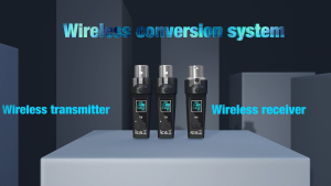 UHF wired to wireless microphone transmission plug and play adjustable frequency perfect for stage meetings and public speaking events.