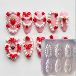 1Pcs 3D Cake Cream Silicone Carving Nail Mold French Ice Cream Heart Lace Nail Charms Templates DIY Creative Manicure Stencils 2