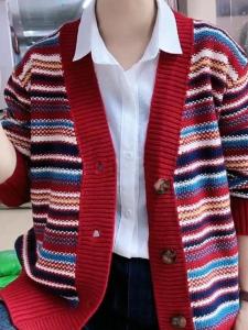 European Station 2024 ฤดูใบไม้ร่วง ฤดูหนาว ด้ายสีแฟชั่นใหม่ถักเปิด คาร์ดิเกน ผู้หญิง ลำลอง หลวม พรางหุ่น เสื้อท่อนบน