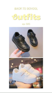 Bunga Sepatu Sneakers Anak Sekolah Trendy Fashion Korea Cewek Cowok Hitam Putih (673)