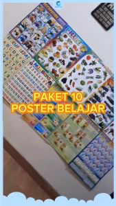 Paket 10 Poster Belajar Anak Edukasi Angka Huruf Binatang Buah Sayur Hijaiyah Doa dll